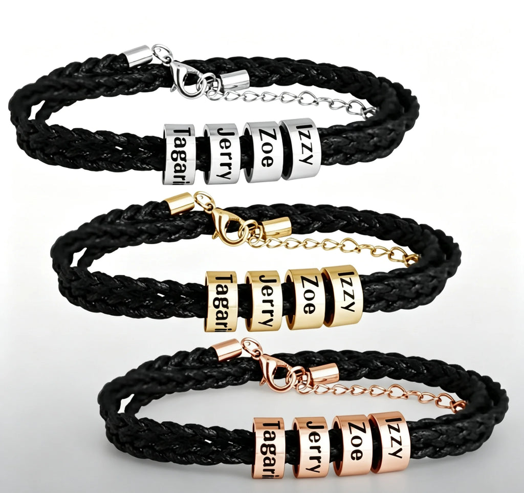 MaiLun 1pc  Customized Family Names Beads Men Braided Bracelet Personalized Jewelry Gift for Father boyfriend