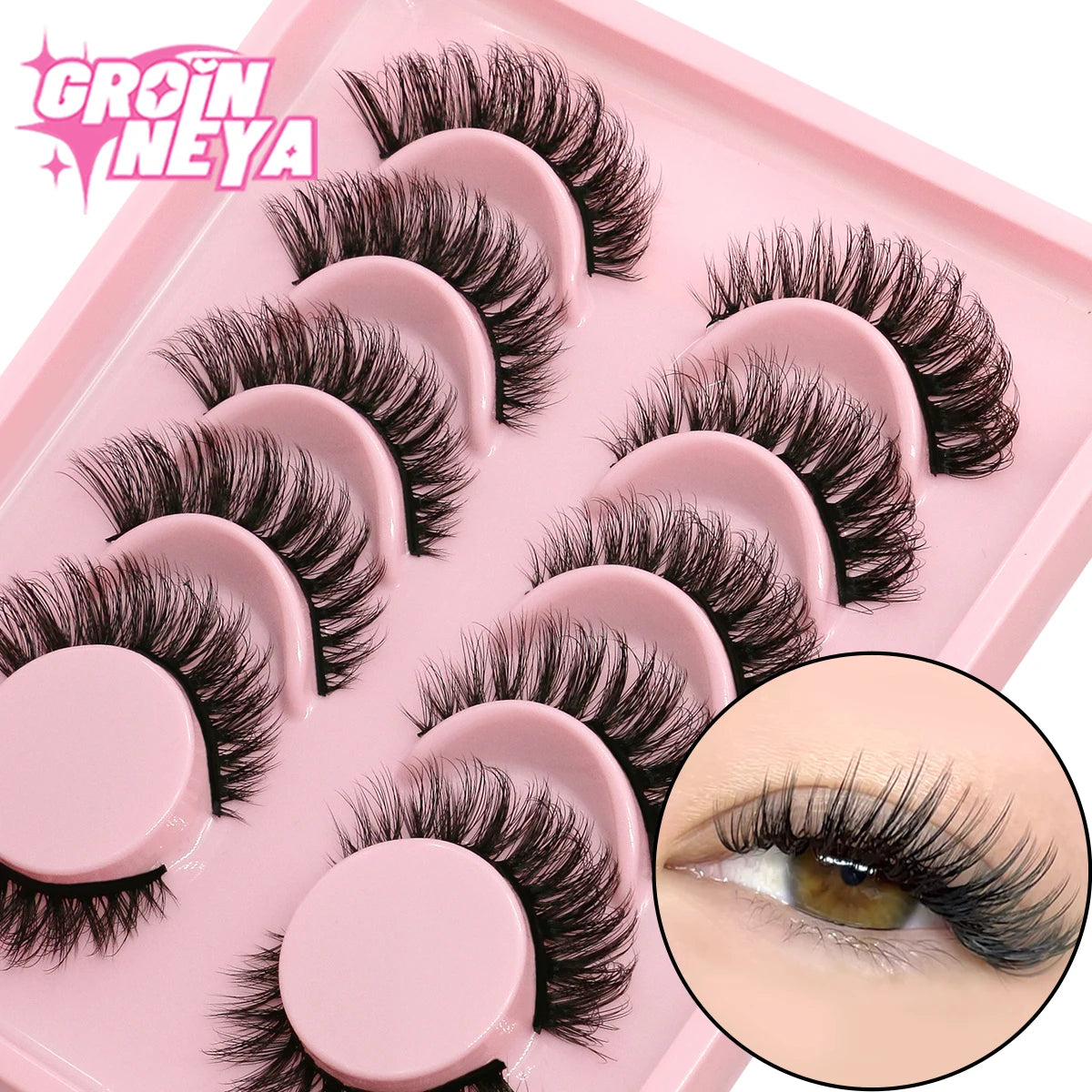 GROINNEYA False Eyelashes Cat Eye Faux Mink Lashes Wispy Lashes Dramatic Long Thick Lashes Volume Mink False Eyelashes Makeup
