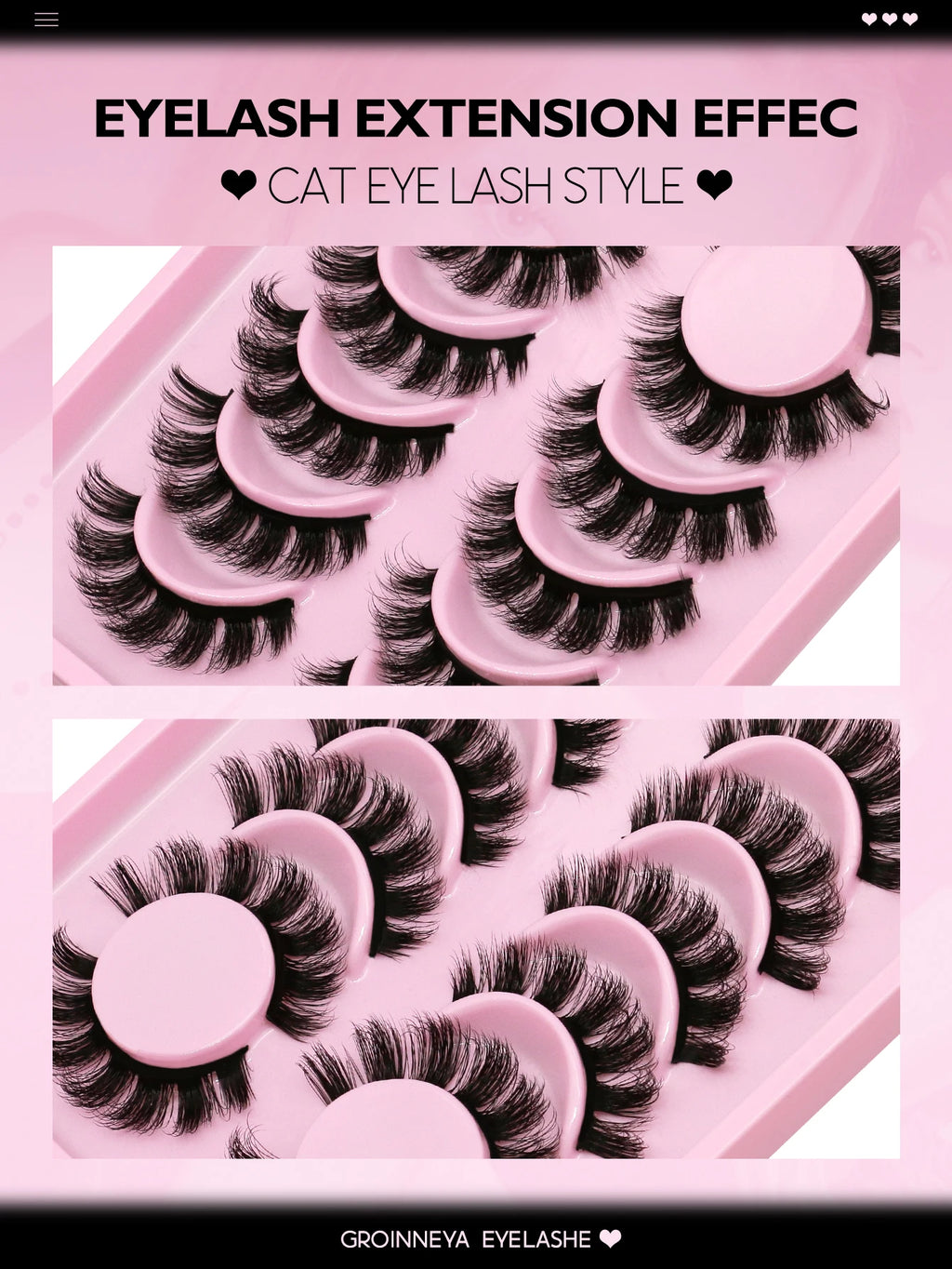 GROINNEYA False Eyelashes Cat Eye Faux Mink Lashes Wispy Lashes Dramatic Long Thick Lashes Volume Mink False Eyelashes Makeup