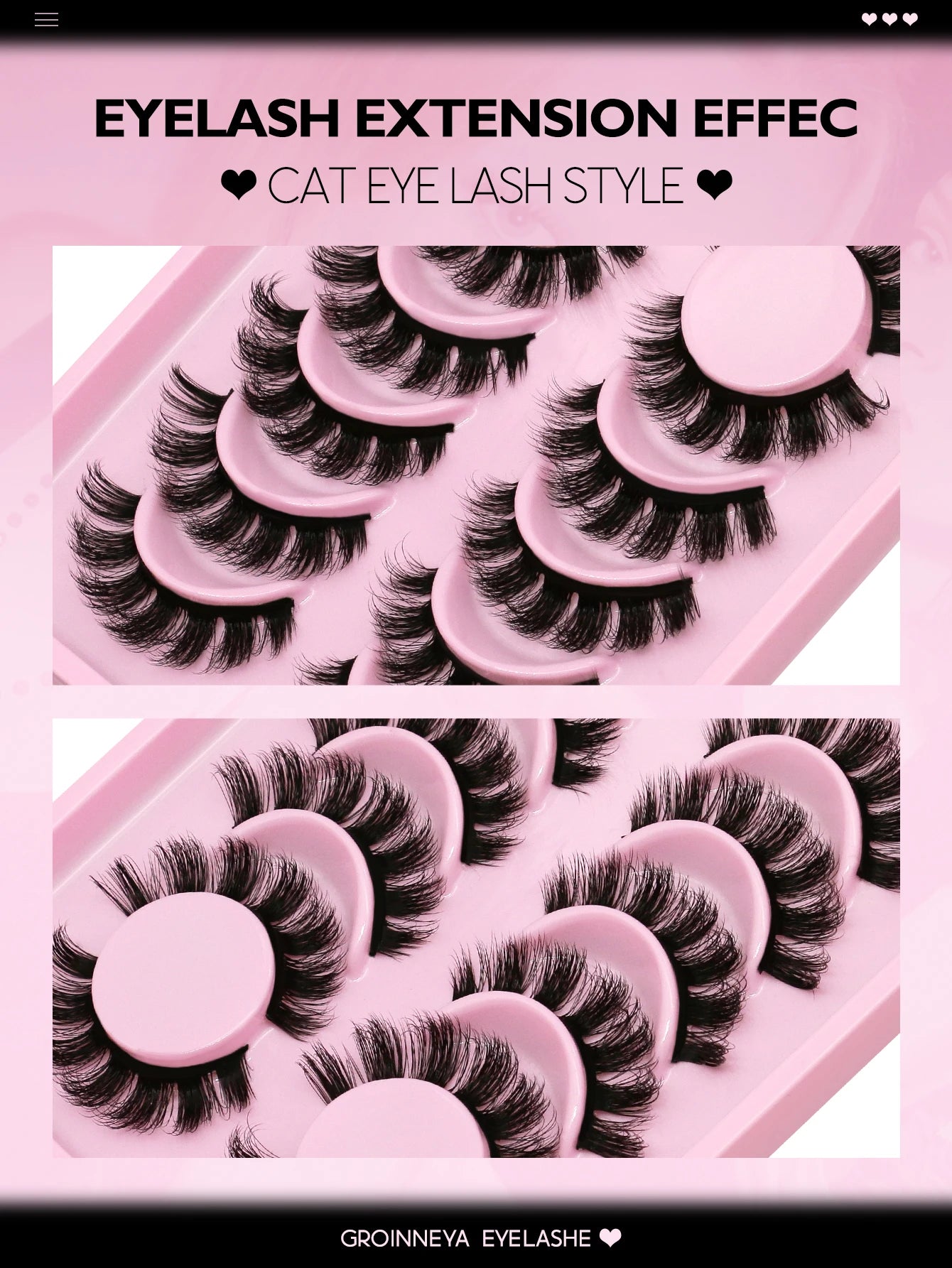 GROINNEYA False Eyelashes Cat Eye Faux Mink Lashes Wispy Lashes Dramatic Long Thick Lashes Volume Mink False Eyelashes Makeup