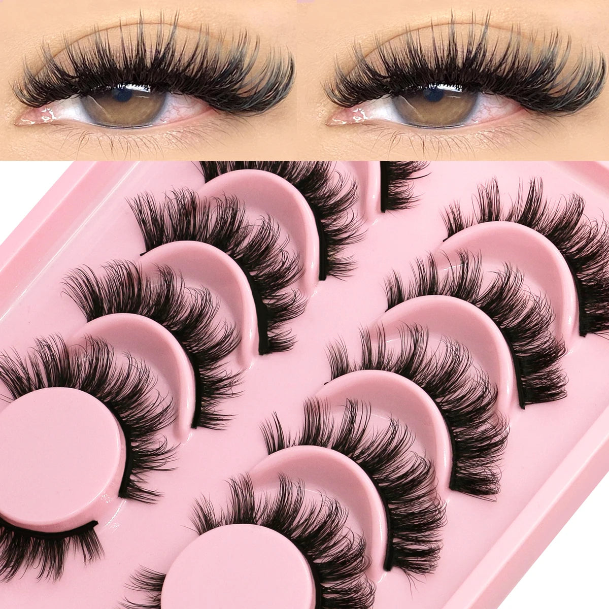 GROINNEYA False Eyelashes Cat Eye Faux Mink Lashes Wispy Lashes Dramatic Long Thick Lashes Volume Mink False Eyelashes Makeup