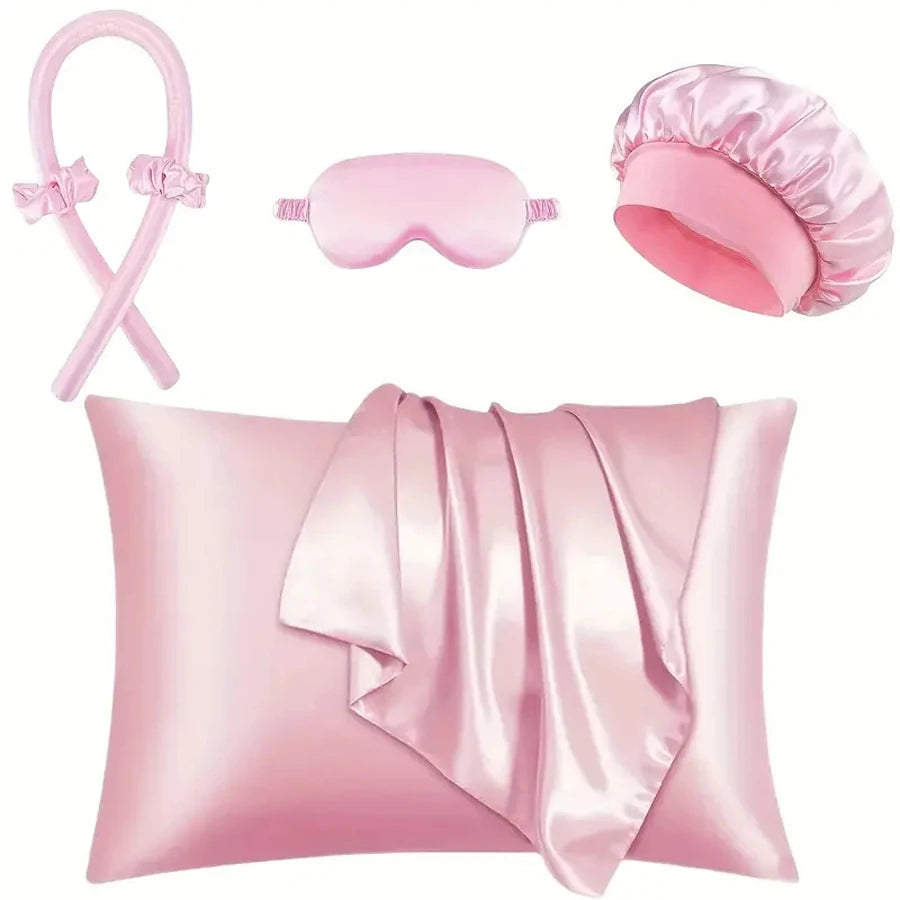 No-Heat Curling Wand Set | Lazy Summer Cool Silky Curls Kit | with Shower Cap & Eye Mask | Easy Styling Hair Tool for Women