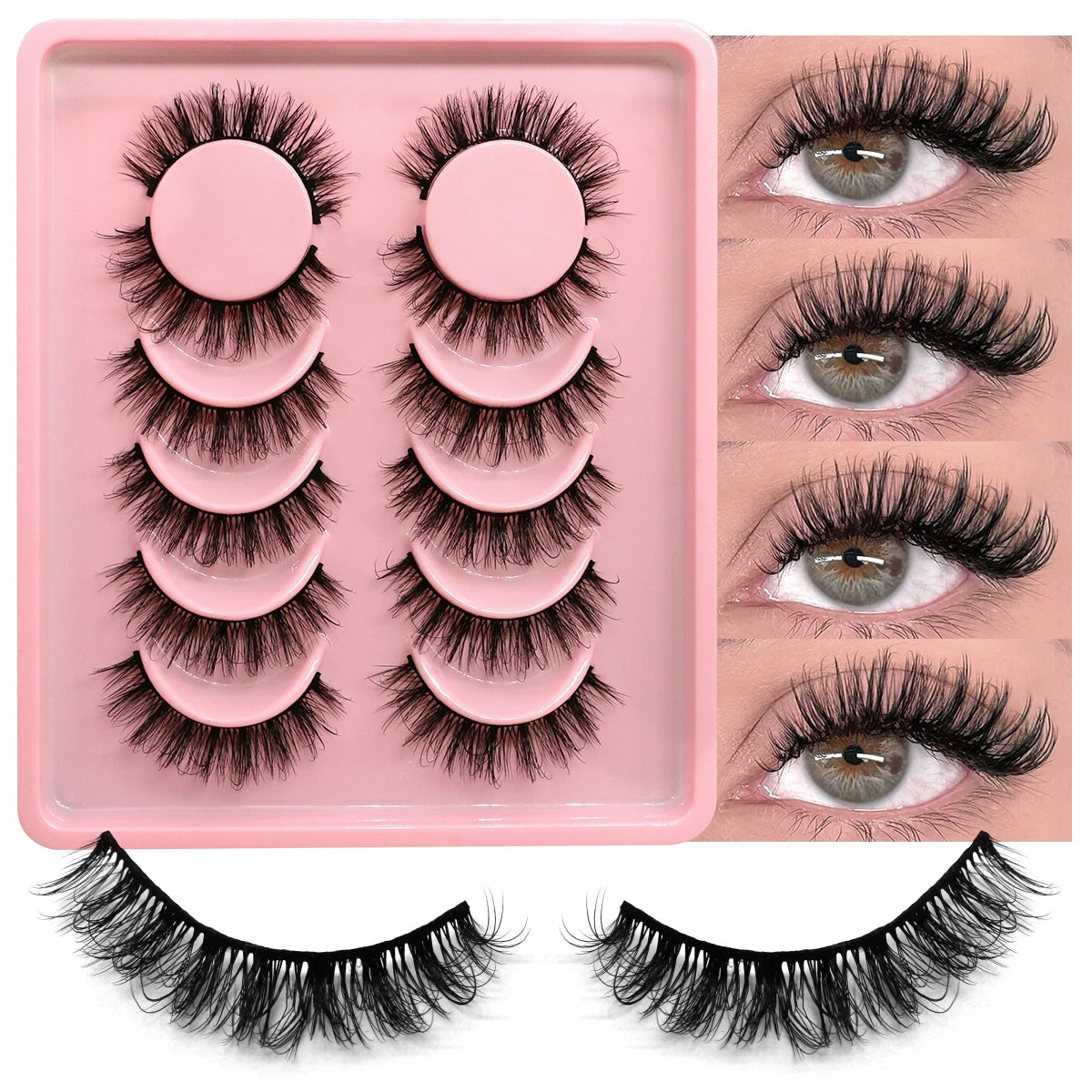 GROINNEYA False Eyelashes Cat Eye Faux Mink Lashes Wispy Lashes Dramatic Long Thick Lashes Volume Mink False Eyelashes Makeup