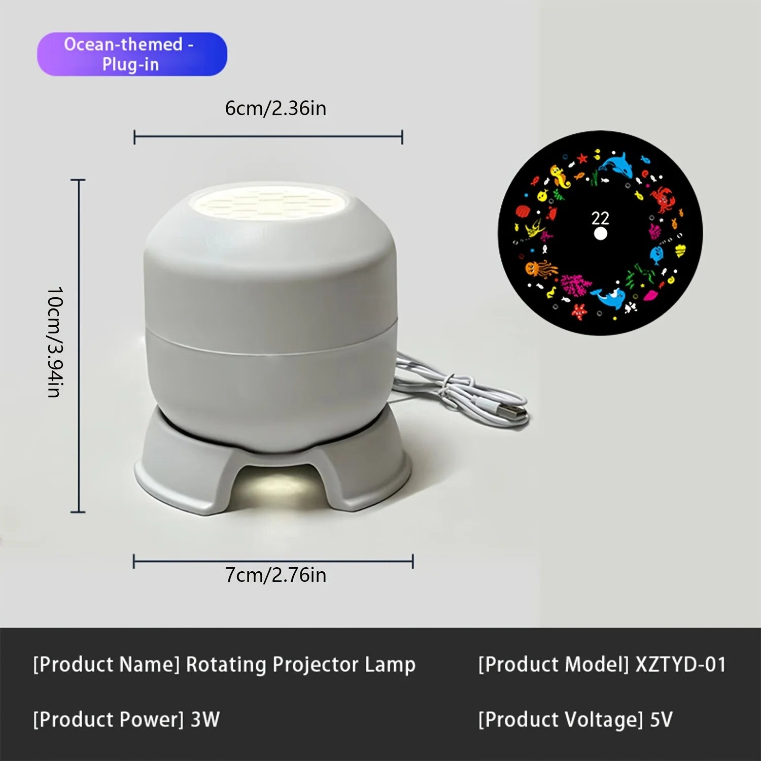 360° Rotating Starry Ocean Projection Night Light Dynamic Projector Decorative Lamp Ocean-Themed Projection Light Festival Gift