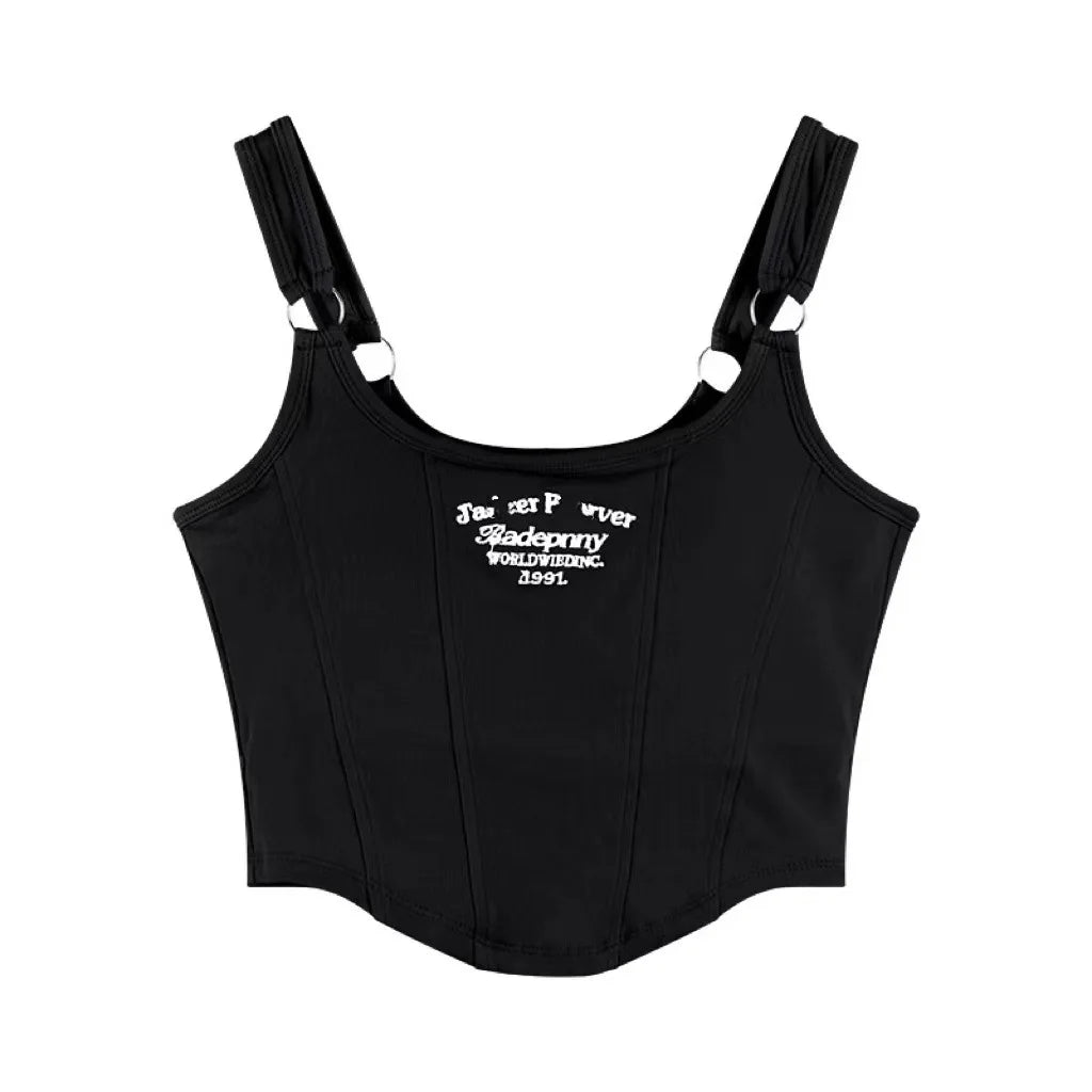 Striped bra pad sexy tank top Y2K solid color short women's T-shirt tank top exposed navel top sleeveless exposed navel top tank