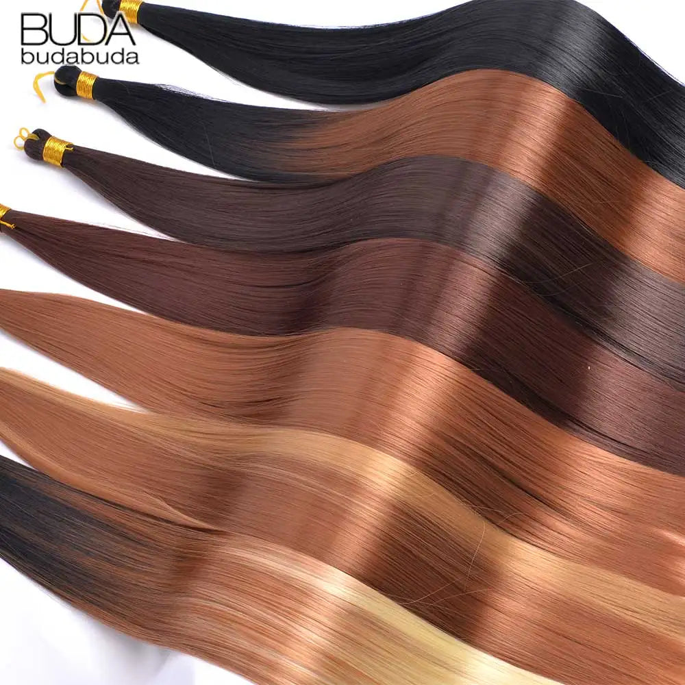 26 Inch Bone Straight Braiding Hair Synthetic Crochet Braids Hair Extensions Silky Pre Stretched Box Braids Hair Ombre Black