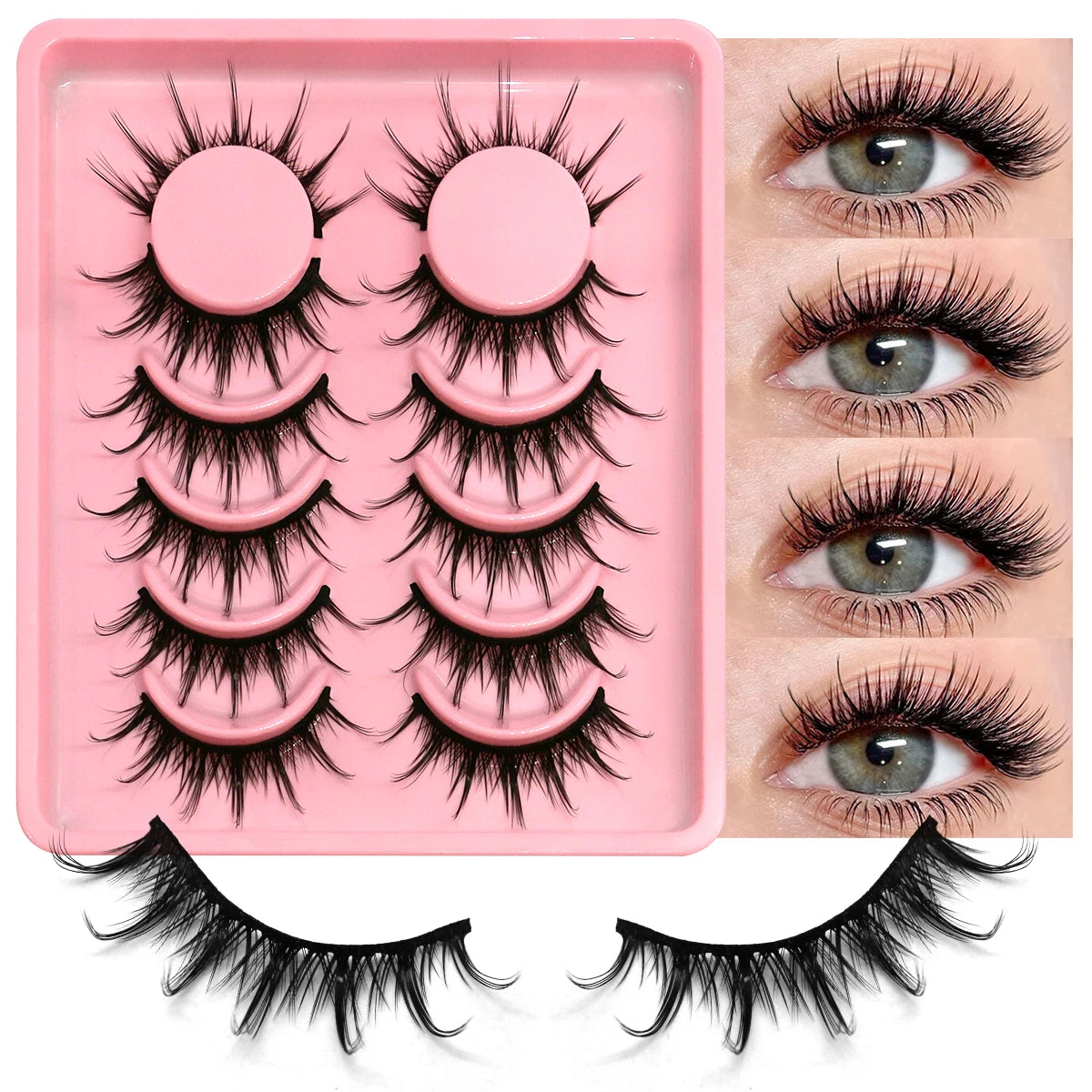 GROINNEYA False Eyelashes Cat Eye Faux Mink Lashes Wispy Lashes Dramatic Long Thick Lashes Volume Mink False Eyelashes Makeup