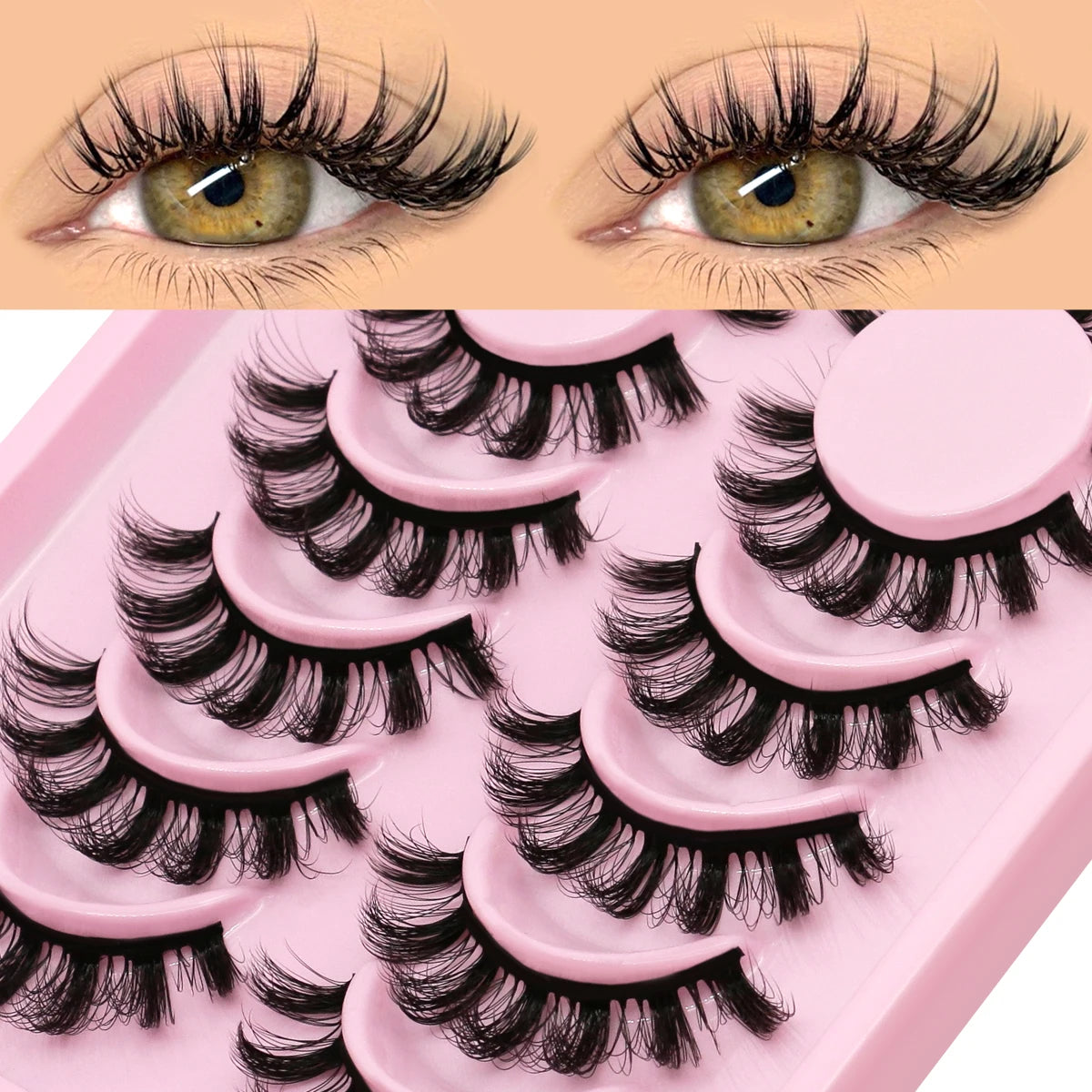 GROINNEYA False Eyelashes Cat Eye Faux Mink Lashes Wispy Lashes Dramatic Long Thick Lashes Volume Mink False Eyelashes Makeup