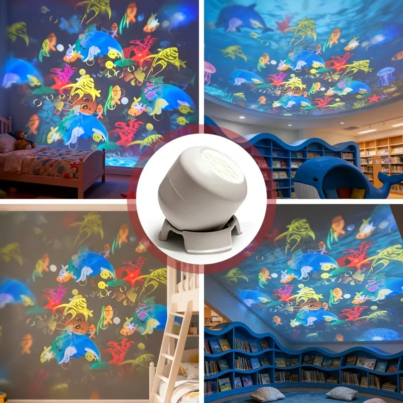 360° Rotating Starry Ocean Projection Night Light Dynamic Projector Decorative Lamp Ocean-Themed Projection Light Festival Gift