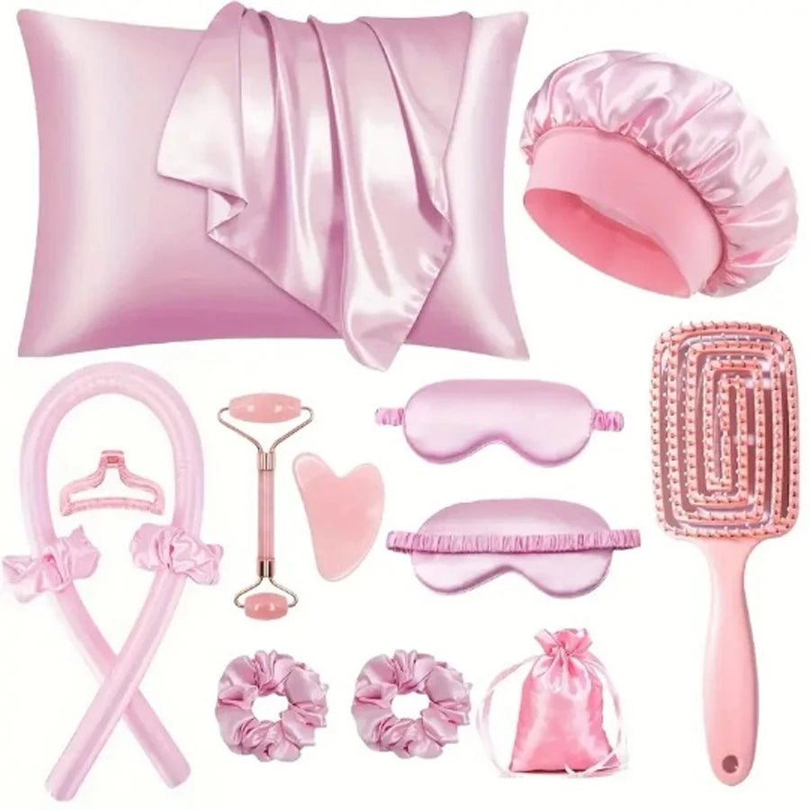 No-Heat Curling Wand Set | Lazy Summer Cool Silky Curls Kit | with Shower Cap & Eye Mask | Easy Styling Hair Tool for Women