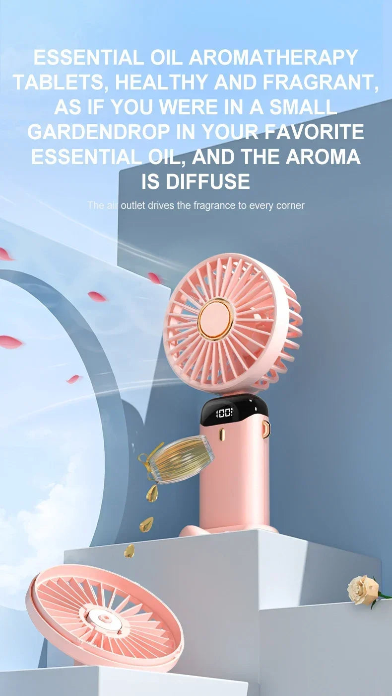 Mini Handheld Fan Foldable Neck Hanging Fan 5 Speed USB Rechargeable Portable Cool Fan with LED Digtal Display Low Noise Summer