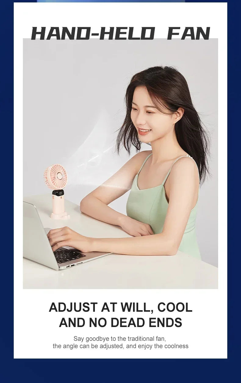 Mini Handheld Fan Foldable Neck Hanging Fan 5 Speed USB Rechargeable Portable Cool Fan with LED Digtal Display Low Noise Summer