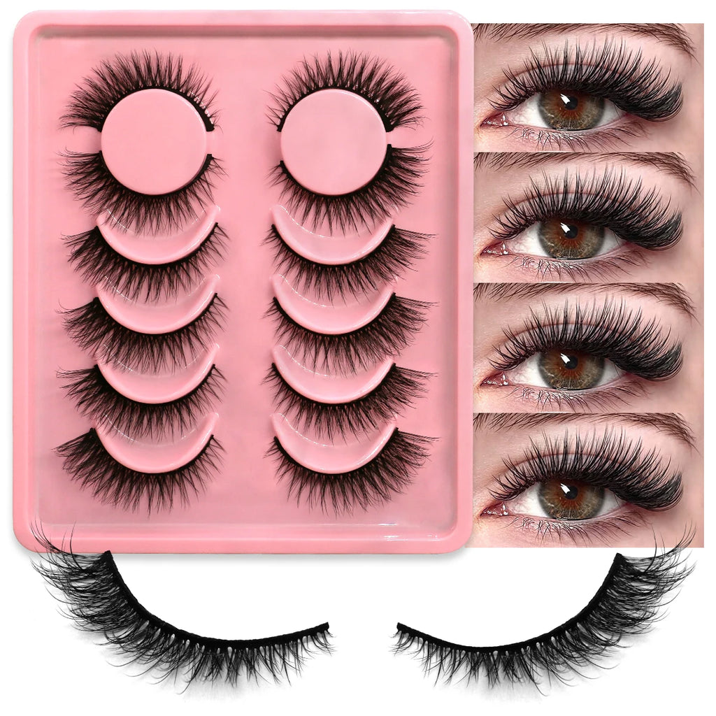 GROINNEYA False Eyelashes Cat Eye Faux Mink Lashes Wispy Lashes Dramatic Long Thick Lashes Volume Mink False Eyelashes Makeup