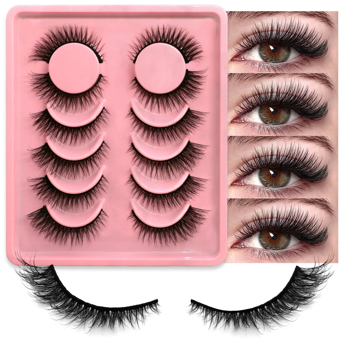 GROINNEYA False Eyelashes Cat Eye Faux Mink Lashes Wispy Lashes Dramatic Long Thick Lashes Volume Mink False Eyelashes Makeup