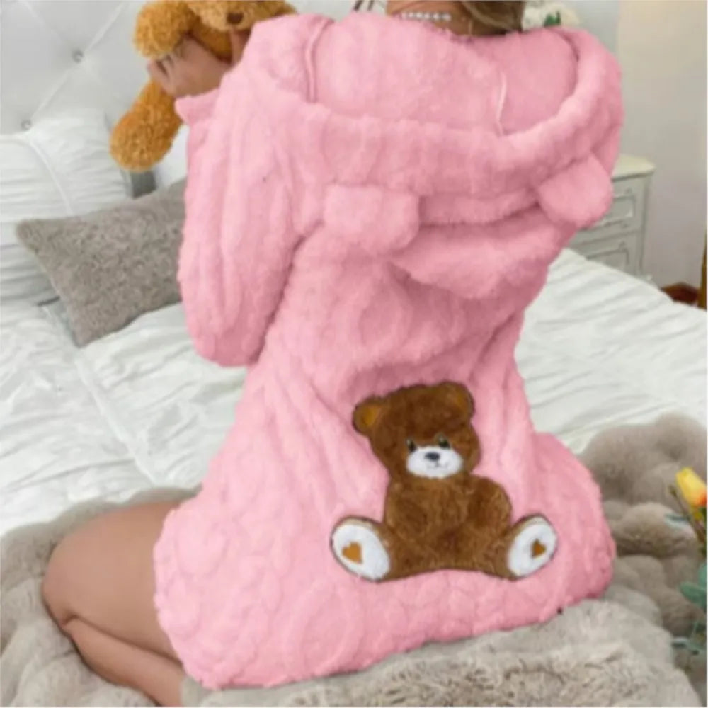 Autumn Winter Plush Hoody Women's Jumpsuit Shorts