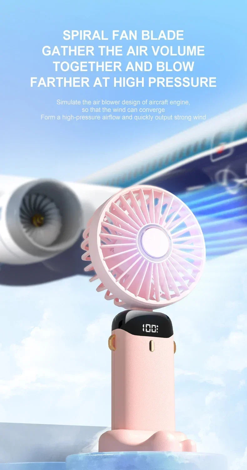 Mini Handheld Fan Foldable Neck Hanging Fan 5 Speed USB Rechargeable Portable Cool Fan with LED Digtal Display Low Noise Summer