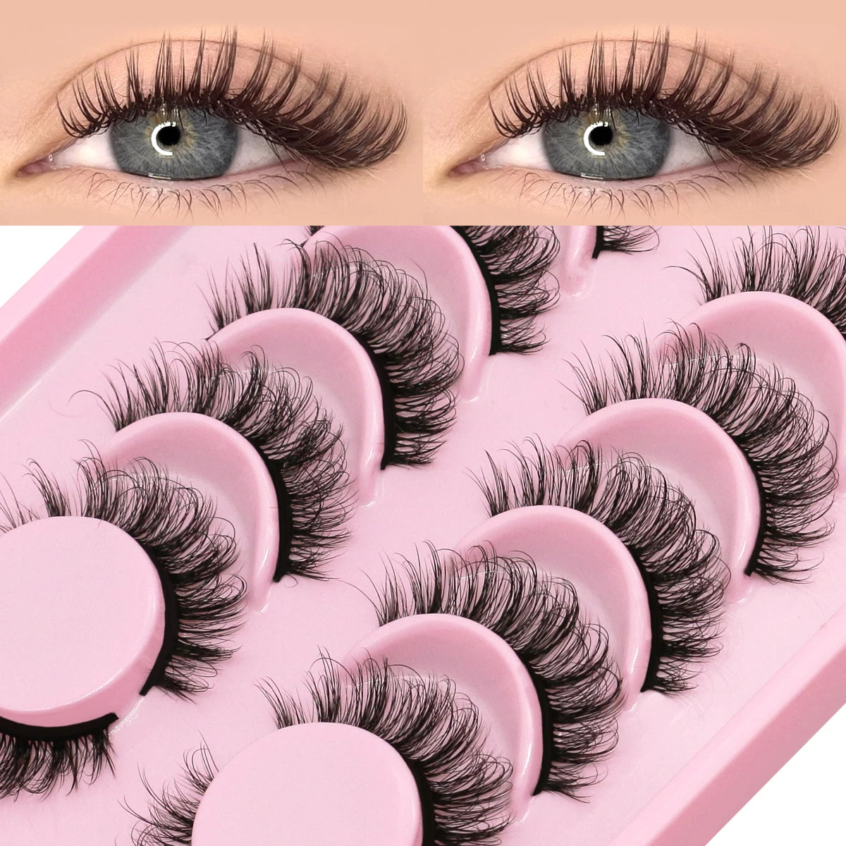 GROINNEYA False Eyelashes Cat Eye Faux Mink Lashes Wispy Lashes Dramatic Long Thick Lashes Volume Mink False Eyelashes Makeup