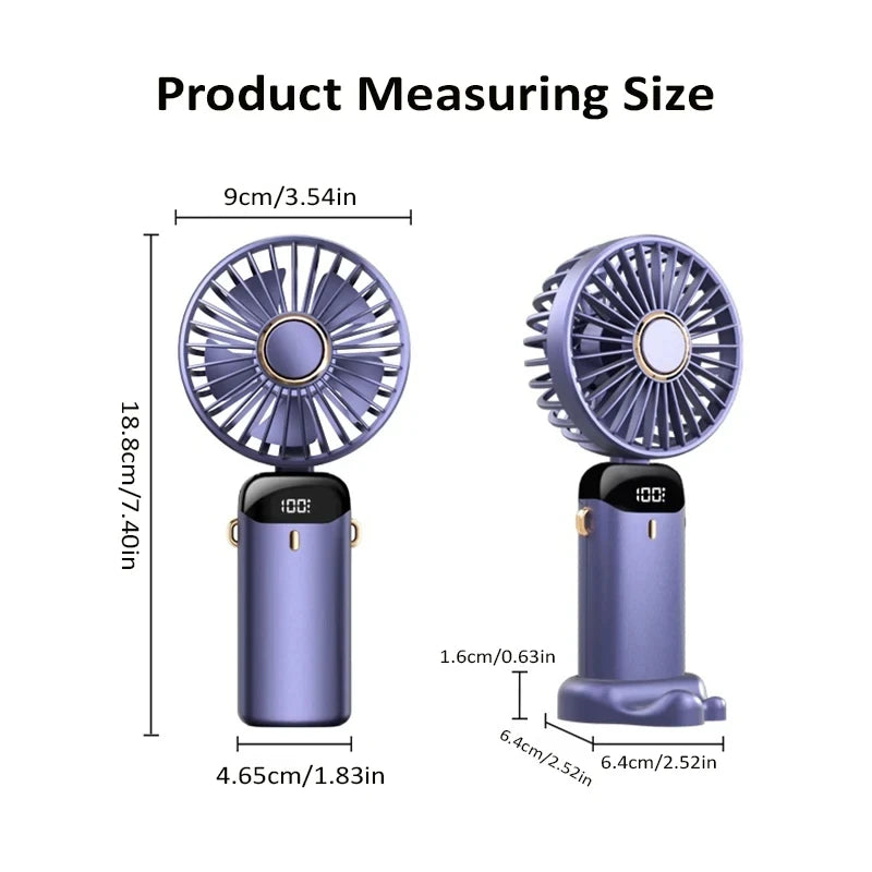 Mini Handheld Fan Foldable Neck Hanging Fan 5 Speed USB Rechargeable Portable Cool Fan with LED Digtal Display Low Noise Summer