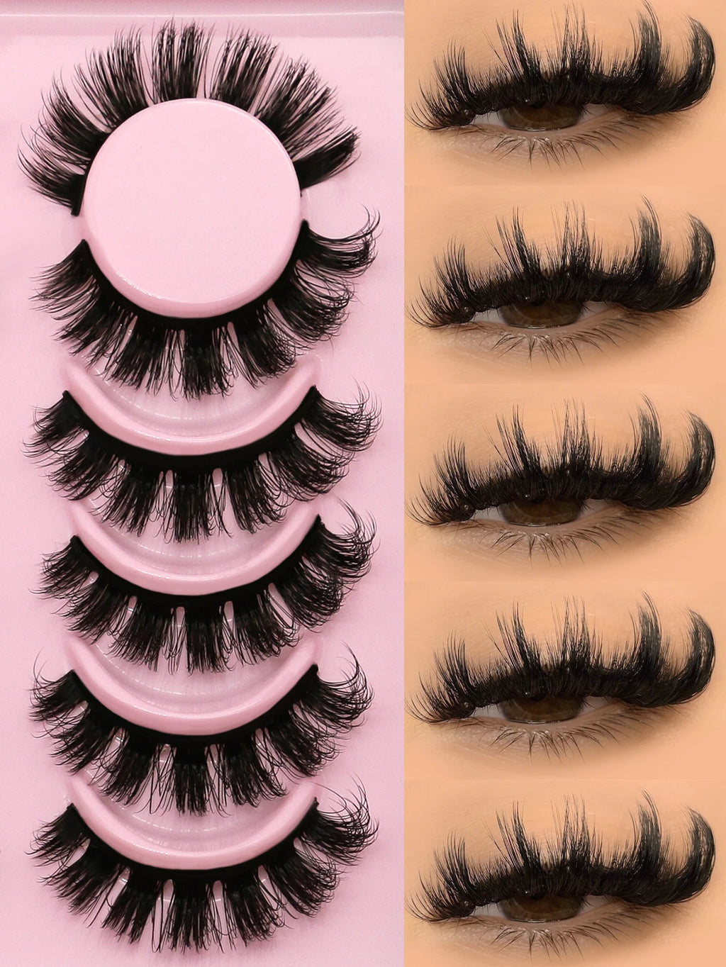 GROINNEYA False Eyelashes Cat Eye Faux Mink Lashes Wispy Lashes Dramatic Long Thick Lashes Volume Mink False Eyelashes Makeup