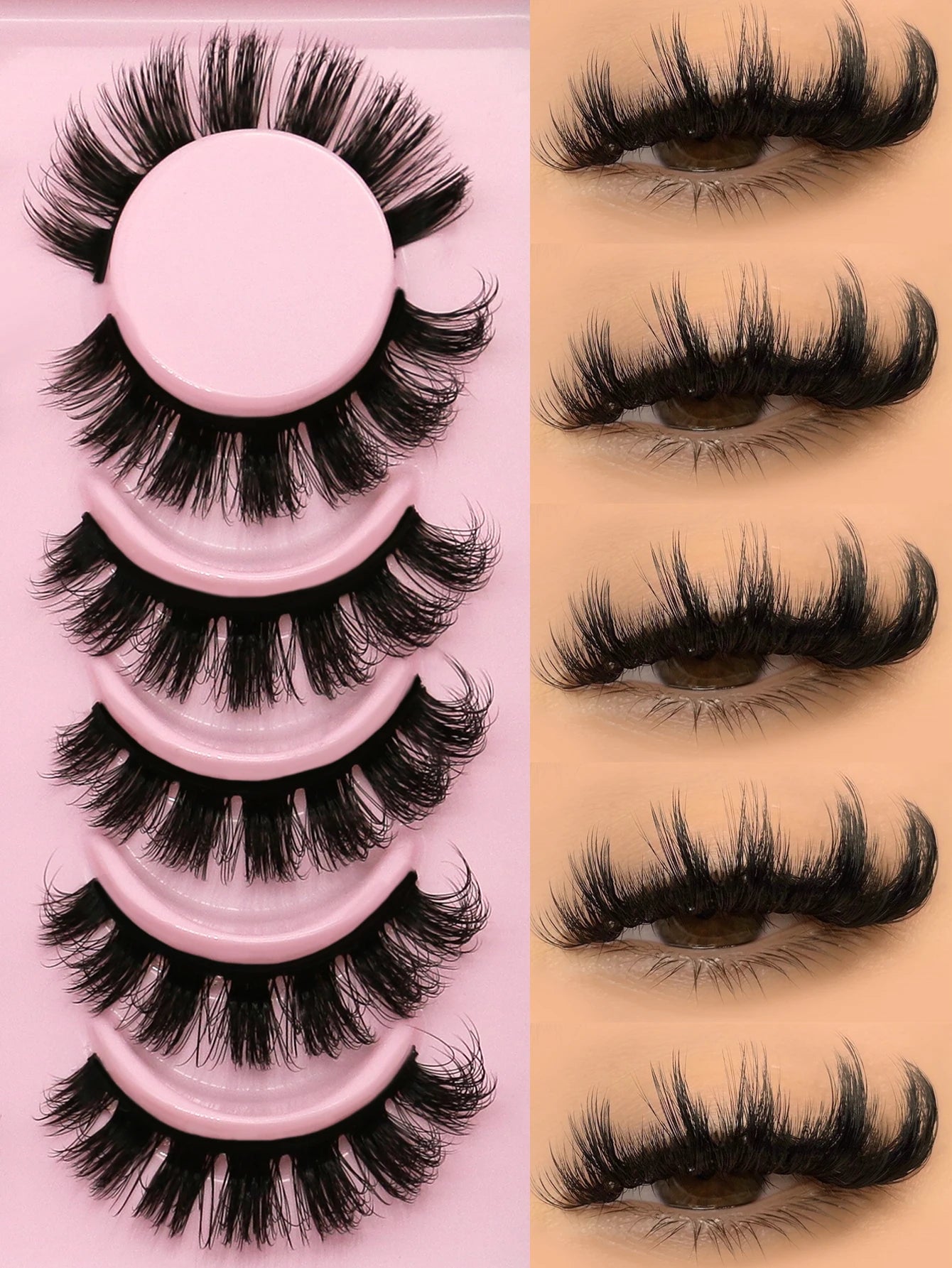 GROINNEYA False Eyelashes Cat Eye Faux Mink Lashes Wispy Lashes Dramatic Long Thick Lashes Volume Mink False Eyelashes Makeup