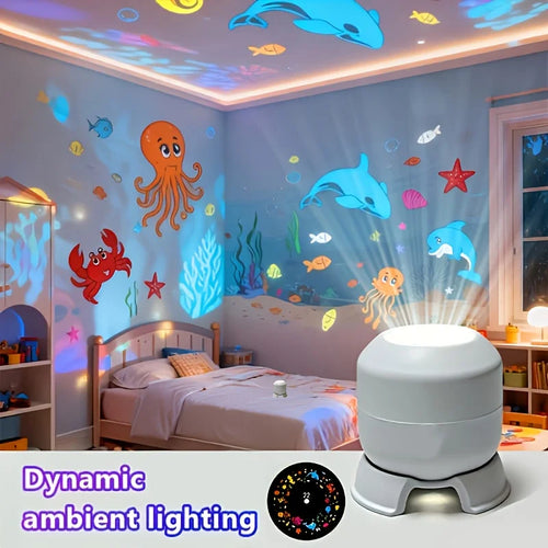 360° Rotating Starry Ocean Projection Night Light Dynamic Projector Decorative Lamp Ocean-Themed Projection Light Festival Gift