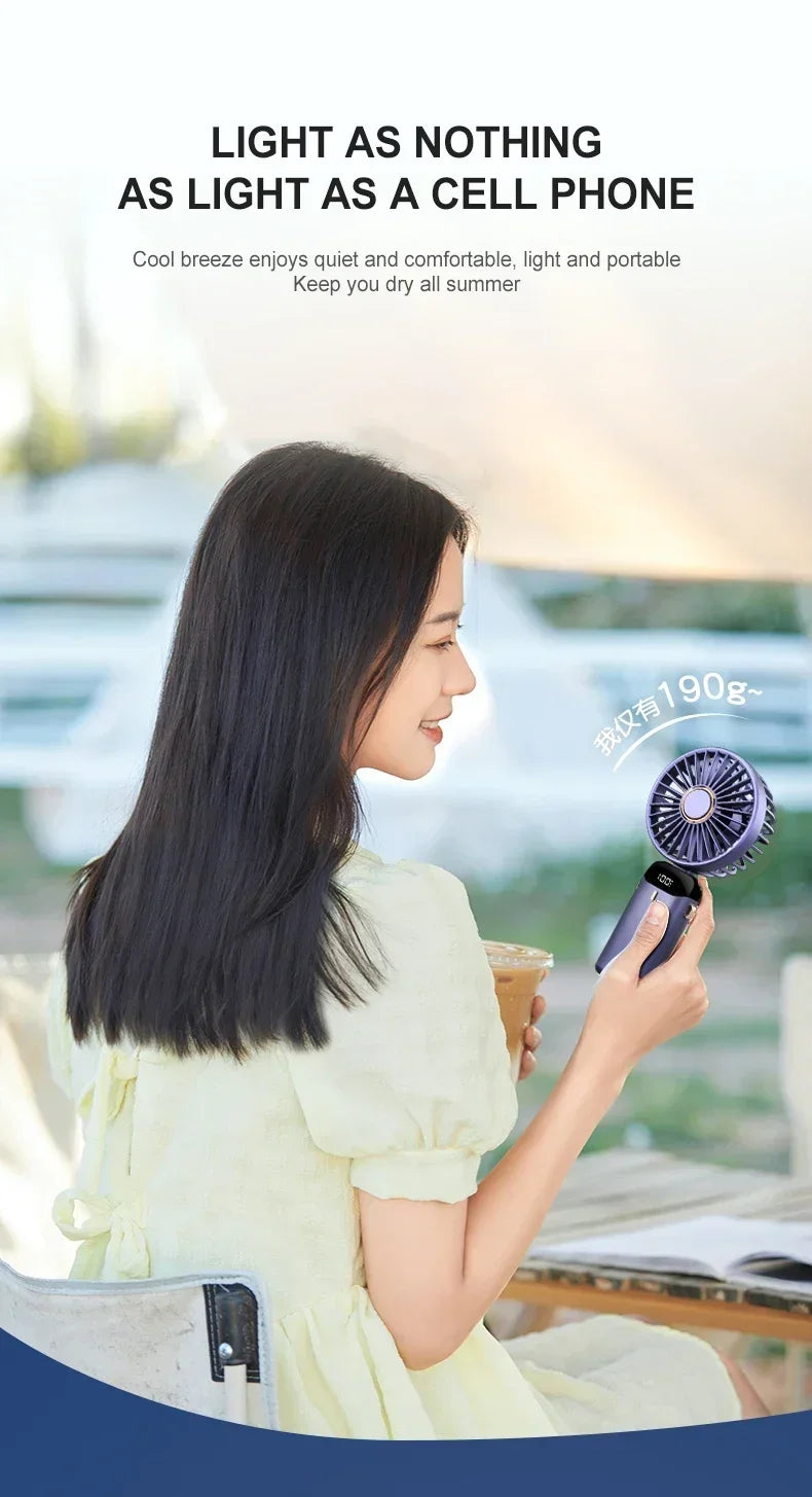Mini Handheld Fan Foldable Neck Hanging Fan 5 Speed USB Rechargeable Portable Cool Fan with LED Digtal Display Low Noise Summer
