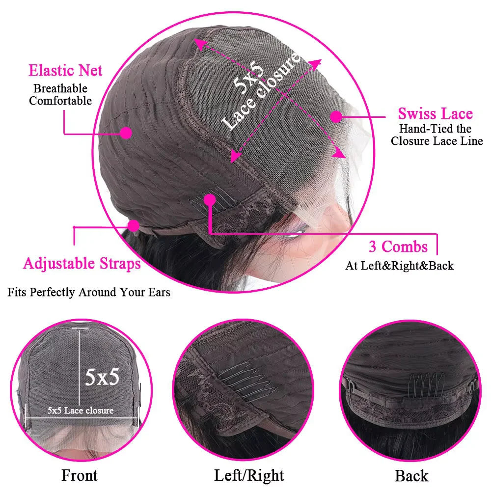 40 42Inch Body Wave Human Hair Wig 13x4 13x6 HD Lace Front Wig 250% Density Brazilian Hair Natural Black Wig for Women