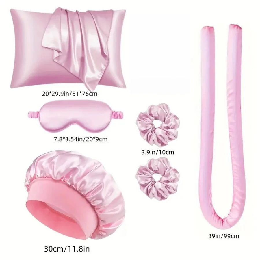 No-Heat Curling Wand Set | Lazy Summer Cool Silky Curls Kit | with Shower Cap & Eye Mask | Easy Styling Hair Tool for Women