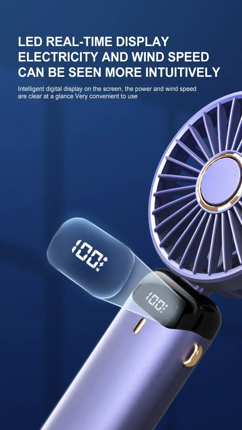 Mini Handheld Fan Foldable Neck Hanging Fan 5 Speed USB Rechargeable Portable Cool Fan with LED Digtal Display Low Noise Summer