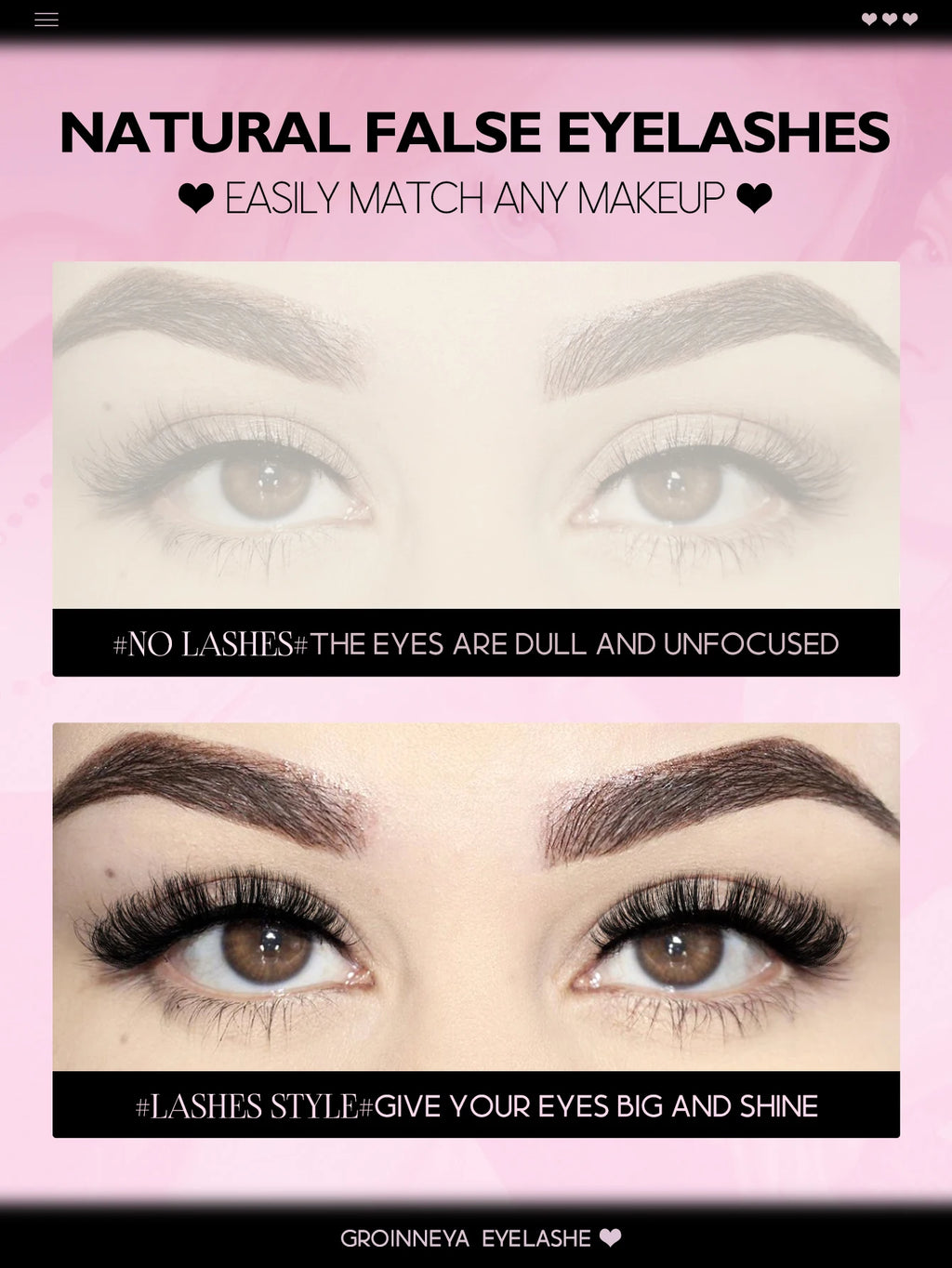 GROINNEYA False Eyelashes Cat Eye Faux Mink Lashes Wispy Lashes Dramatic Long Thick Lashes Volume Mink False Eyelashes Makeup