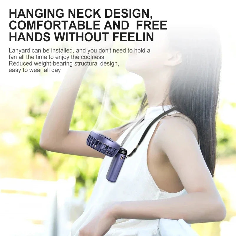 Mini Handheld Fan Foldable Neck Hanging Fan 5 Speed USB Rechargeable Portable Cool Fan with LED Digtal Display Low Noise Summer