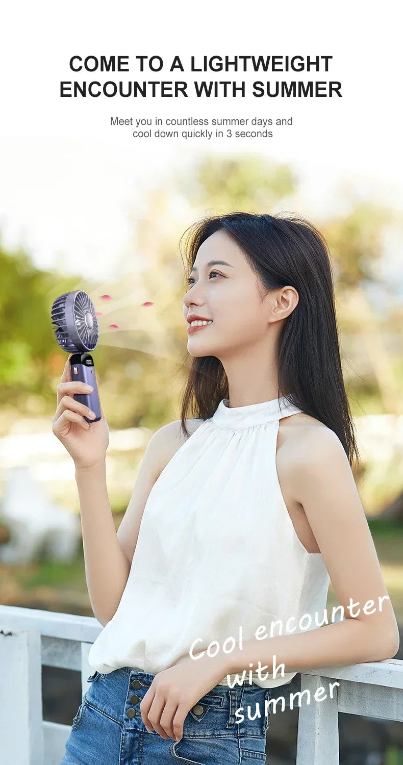 Mini Handheld Fan Foldable Neck Hanging Fan 5 Speed USB Rechargeable Portable Cool Fan with LED Digtal Display Low Noise Summer