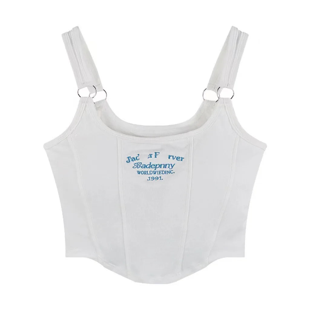 Striped bra pad sexy tank top Y2K solid color short women's T-shirt tank top exposed navel top sleeveless exposed navel top tank