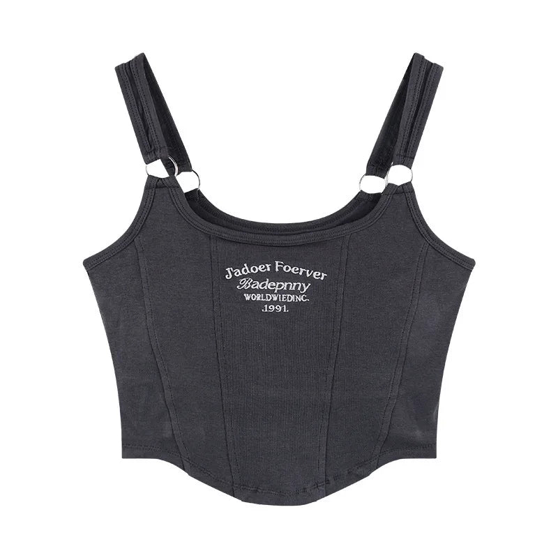 Striped bra pad sexy tank top Y2K solid color short women's T-shirt tank top exposed navel top sleeveless exposed navel top tank