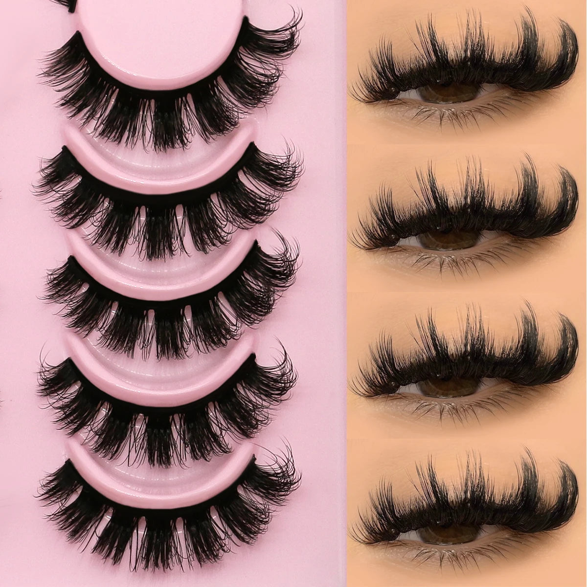 GROINNEYA False Eyelashes Cat Eye Faux Mink Lashes Wispy Lashes Dramatic Long Thick Lashes Volume Mink False Eyelashes Makeup