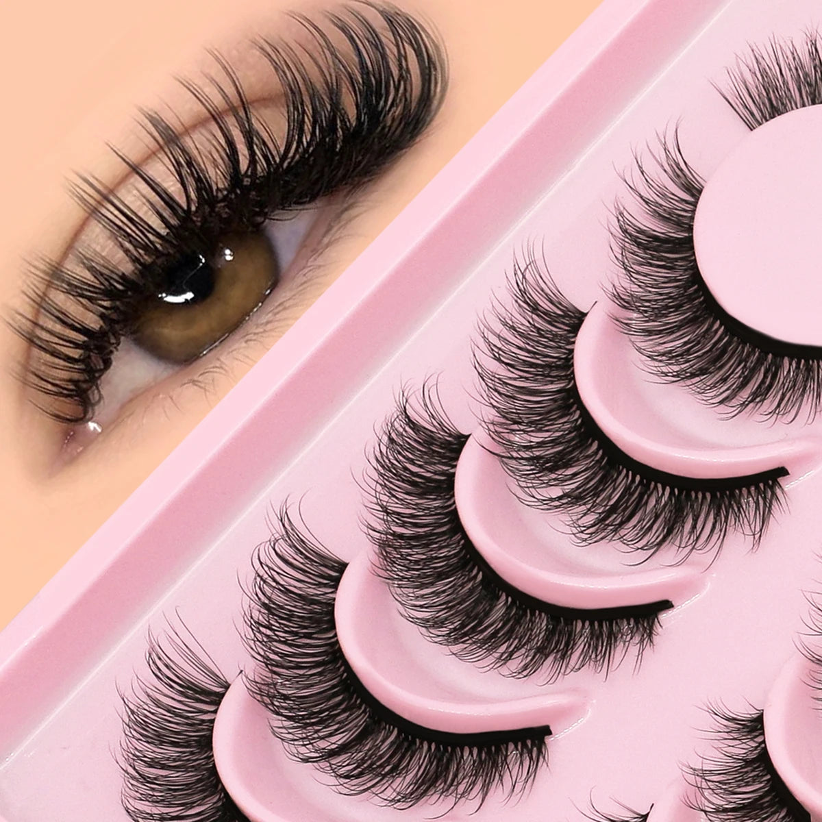 GROINNEYA False Eyelashes Cat Eye Faux Mink Lashes Wispy Lashes Dramatic Long Thick Lashes Volume Mink False Eyelashes Makeup