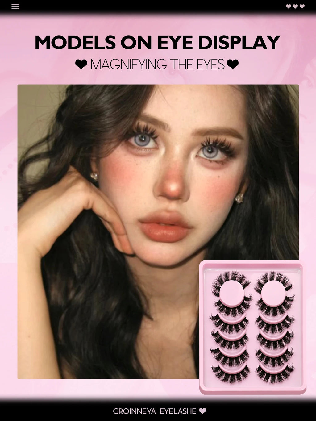 GROINNEYA False Eyelashes Cat Eye Faux Mink Lashes Wispy Lashes Dramatic Long Thick Lashes Volume Mink False Eyelashes Makeup