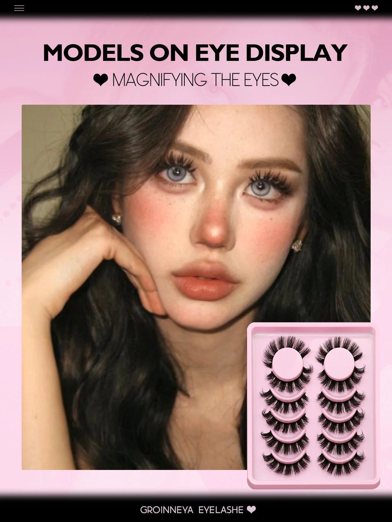 GROINNEYA False Eyelashes Cat Eye Faux Mink Lashes Wispy Lashes Dramatic Long Thick Lashes Volume Mink False Eyelashes Makeup