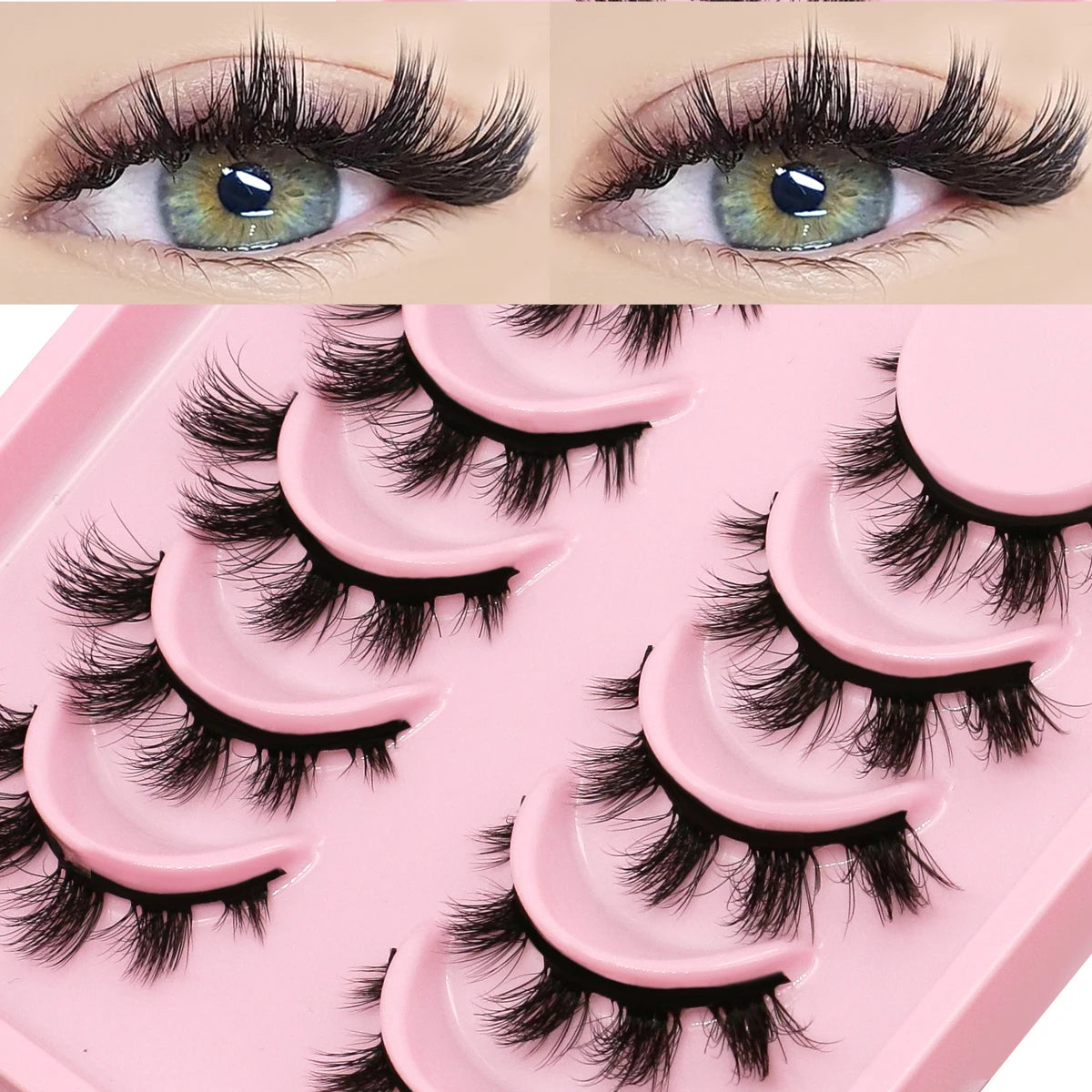 GROINNEYA False Eyelashes Cat Eye Faux Mink Lashes Wispy Lashes Dramatic Long Thick Lashes Volume Mink False Eyelashes Makeup