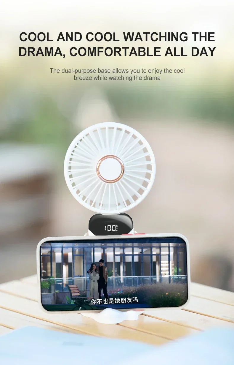 Mini Handheld Fan Foldable Neck Hanging Fan 5 Speed USB Rechargeable Portable Cool Fan with LED Digtal Display Low Noise Summer