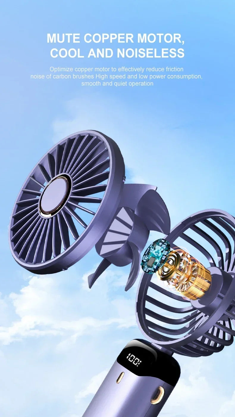 Mini Handheld Fan Foldable Neck Hanging Fan 5 Speed USB Rechargeable Portable Cool Fan with LED Digtal Display Low Noise Summer